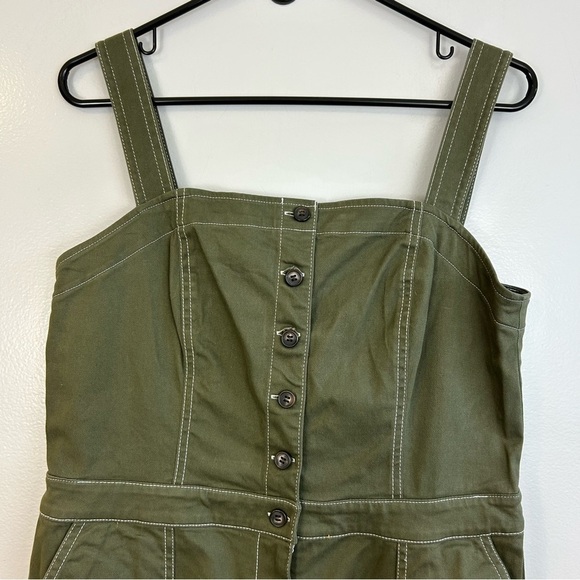 Chelsea28 Army Green Stitch Detail Canvas Sleeveless Button Up Jumpsuit Large - Picture 4 of 12